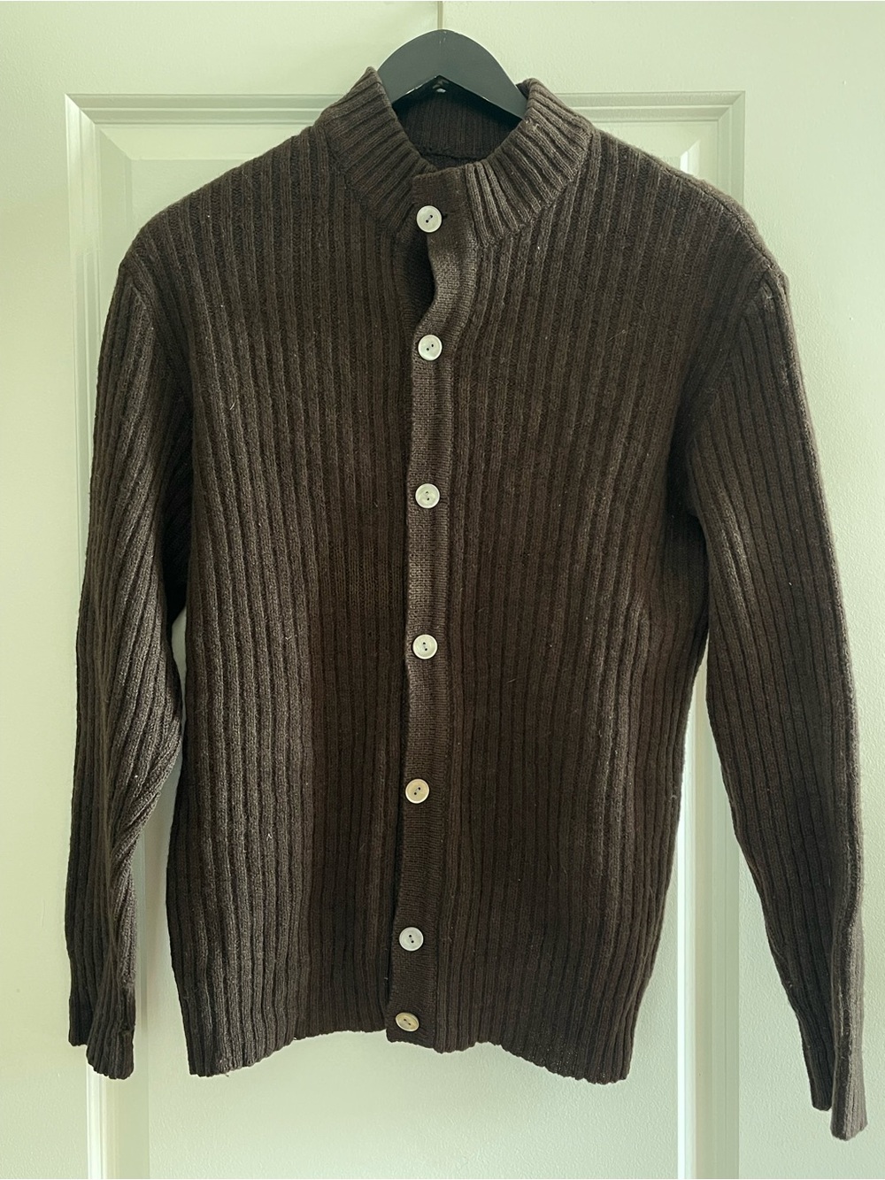 Men's Ribbed Button-Front Sweater Jacket - Brown